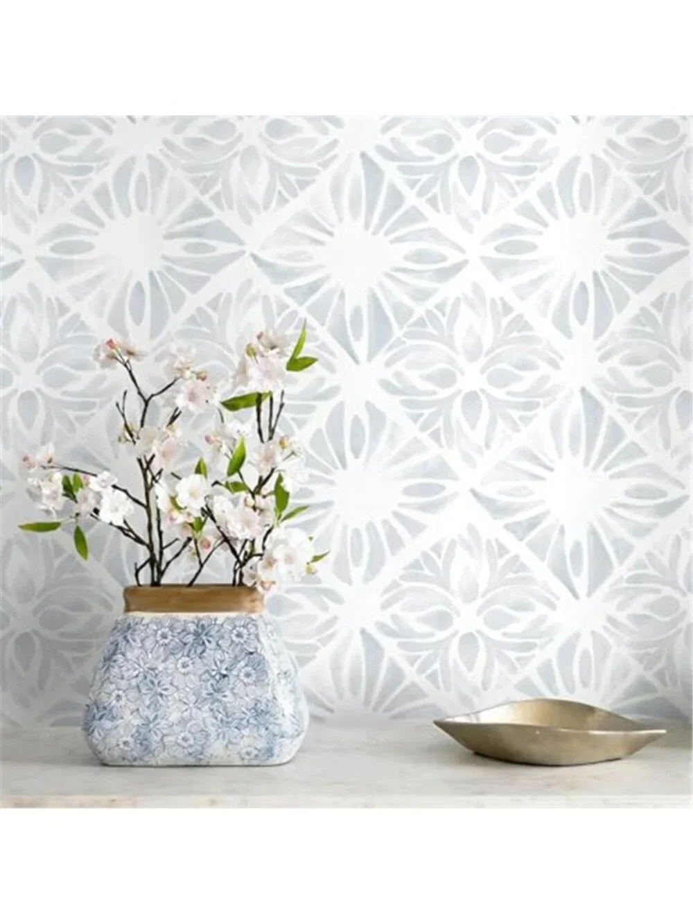 Peel Stick Wallpaper Blue White Coastal Boho Geometric Removable Waterproof
